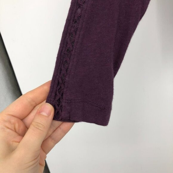 Loft purple long sleeve illusion lace neckline  cutout crochet sleeve t-shirt XS - Picture 11 of 13